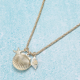Metal Seashell Starfish Puka Shell Pendant Charm Necklace