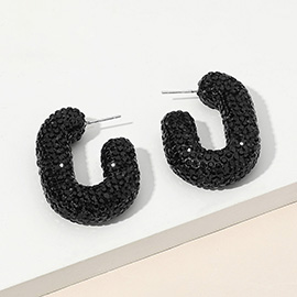 Sterling Silver Post Rhinestone Studded Chunky Oval Hoop Earrings