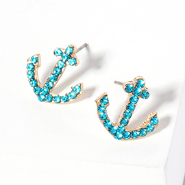 Crystal Rhinestone Paved Anchor Stud Earrings