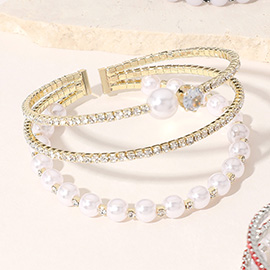 Pearl Stone Embellished Evening Cuff Bracelet