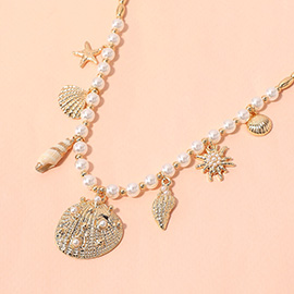 Seashell Puka Shell Starfish Charm Station Pearl Necklace