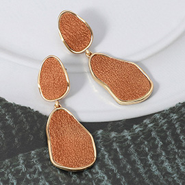 Faux Leather Metal Abstract Plate Link Dangle Earrings