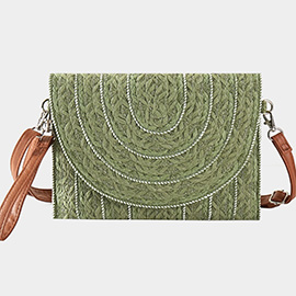 Stitch Detailed Straw Clutch Bag / Crossbody Bag