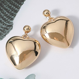 Oversized Puffy Metal Heart Dangle Earrings