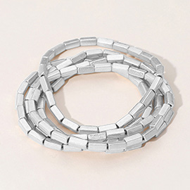 5PCS - Metal Cylinder Beaded Stretch Multi Layered Bracelets