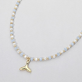 Metal Whale Tale Charm Faceted Beaded Choker Necklace