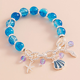 Enamel Seashell Metal Starfish Beads Charm Beaded Stretch Bracelet