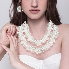 Oversized Acrylic Ball Beaded Double Layered Statement Necklace