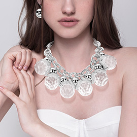 Chunky Acrylic Ball Textured Metal Ring Statement Necklace