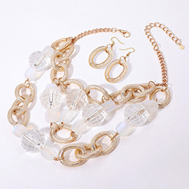 Chunky Acrylic Ball Textured Metal Ring Abstract Chandelier Statement Necklace
