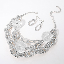 Chunky Acrylic Ball Textured Chain Layered Statement Necklace