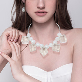 Lucite Cube Ball Beaded Statement Necklace