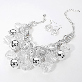 Metal Faceted Acrylic Ball Beaded Chunky Bib Statement Necklace