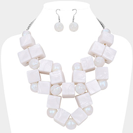 Celluloid Acetate Cube Ball Beaded Abstract Statement Necklace