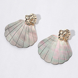 Textured Metal Abalone Seashell Earrings