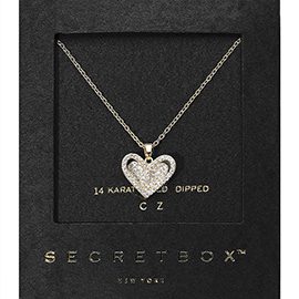 SECRET BOX_14K Gold Dipped CZ Stone Paved Heart Pendant Necklace