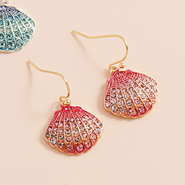 Stone Paved Seashell Dangle Earrings