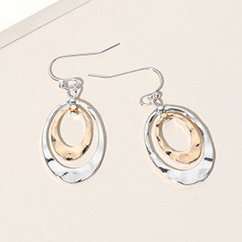 Hammered Metal Double Open Oval Layered Dangle Earrings