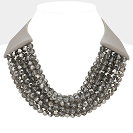 Chunky Acrylic Beaded Multi Layered Faux Leather Necklace