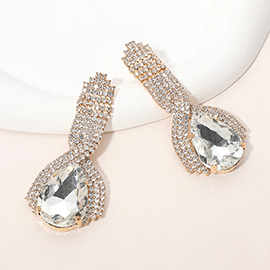 Teardrop Glass Stone Pointed Rhinestone Paved Evening Earrings