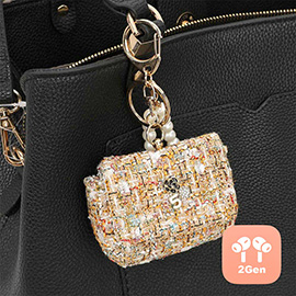 Tweed Bag Pearl Chain Mini Purse Keychain / Bag Charm