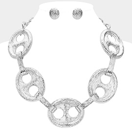 Chunky Textured Metal Mariner Link Statement Necklace