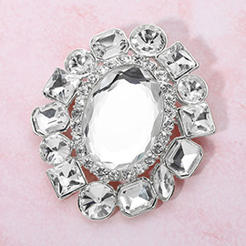 Oval Glass Stone Center Multi Stone Cluster Rim Pin Brooch