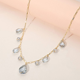 Faceted Teardrop Ball Station Necklace