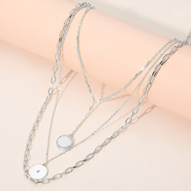 Mother of Pearl Medal Y Shaped Triple Layered Necklace