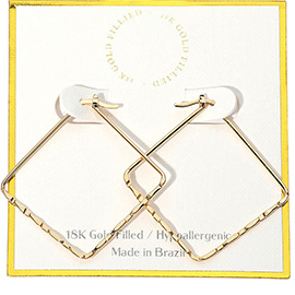 18K Gold Filled Hypoallergenic Square Pin Catch Hoop Earrings