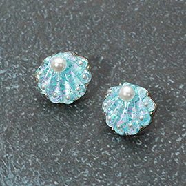 Pearl Confetti Glittered Seashell Stud Earrings
