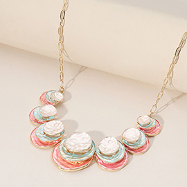 Colored Hammered Layered Disc Medal Link Necklace