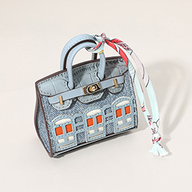 House Printed Faux Leather Elegant and Stylish Mini Purse / Bag Charm
