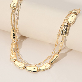 Metal Pebble Link Paperclip Chain Layered Necklace