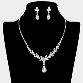 Teardrop Stone Pointed Marquise Round Stone Cluster Rhinestone Paved Necklace