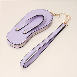 Faux Leather Flip-flop Mini Wristlet Keychain / Bag Charm / Coin Purse