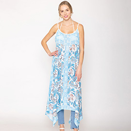 Paisley Flower Leaf Pattern Printed Flowy Long Dress