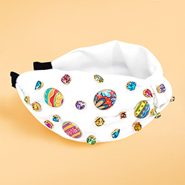 Colorful Stone Cluster Enamel Decorated Easter Egg Embellished Knot Headband