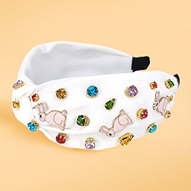 Colorful Stone Cluster Enamel Easter Bunny Embellished Knot Headband