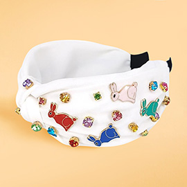 Colorful Stone Cluster Enamel Easter Bunny Embellished Knot Headband