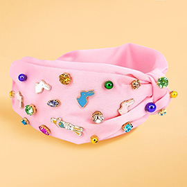 Colorful Stone Cluster Enamel Easter Bunny Embellished Knot Headband