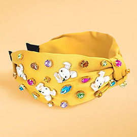 Colorful Stone Cluster Enamel Easter Bunny Embellished Knot Headband