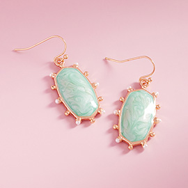 Pearl Around Marbled Enamel Hexagon Plate Dangle Earrings