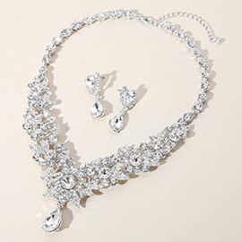 Rhinestone Cluster Embellished Teardrop Stone Pendant Pointed Necklace