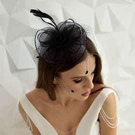 Flower Feather Mesh Fascinator / Headband