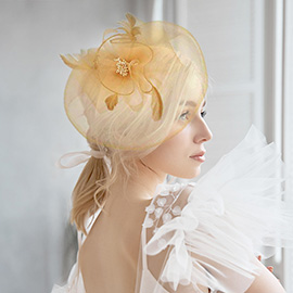 Bow Flower Feather Mesh Fascinator / Headband