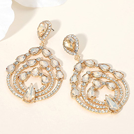 Teardrop Stone Embellished Round Chandelier Dangle Evening Earrings