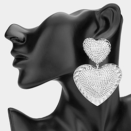 Oversized Stone Paved Heart Dangle Earrings