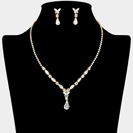 Teardrop Stone Marquise Butterfly Pointed Rhinestone Paved Necklace