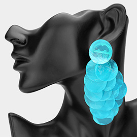Oversized Transparent Colored Resin Disc Layered Chandelier Earrings